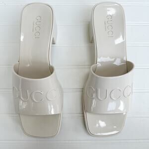 Gucci White Rubber Logo Platform Slide Sandals Plastique Chunky 38 Size 8 US